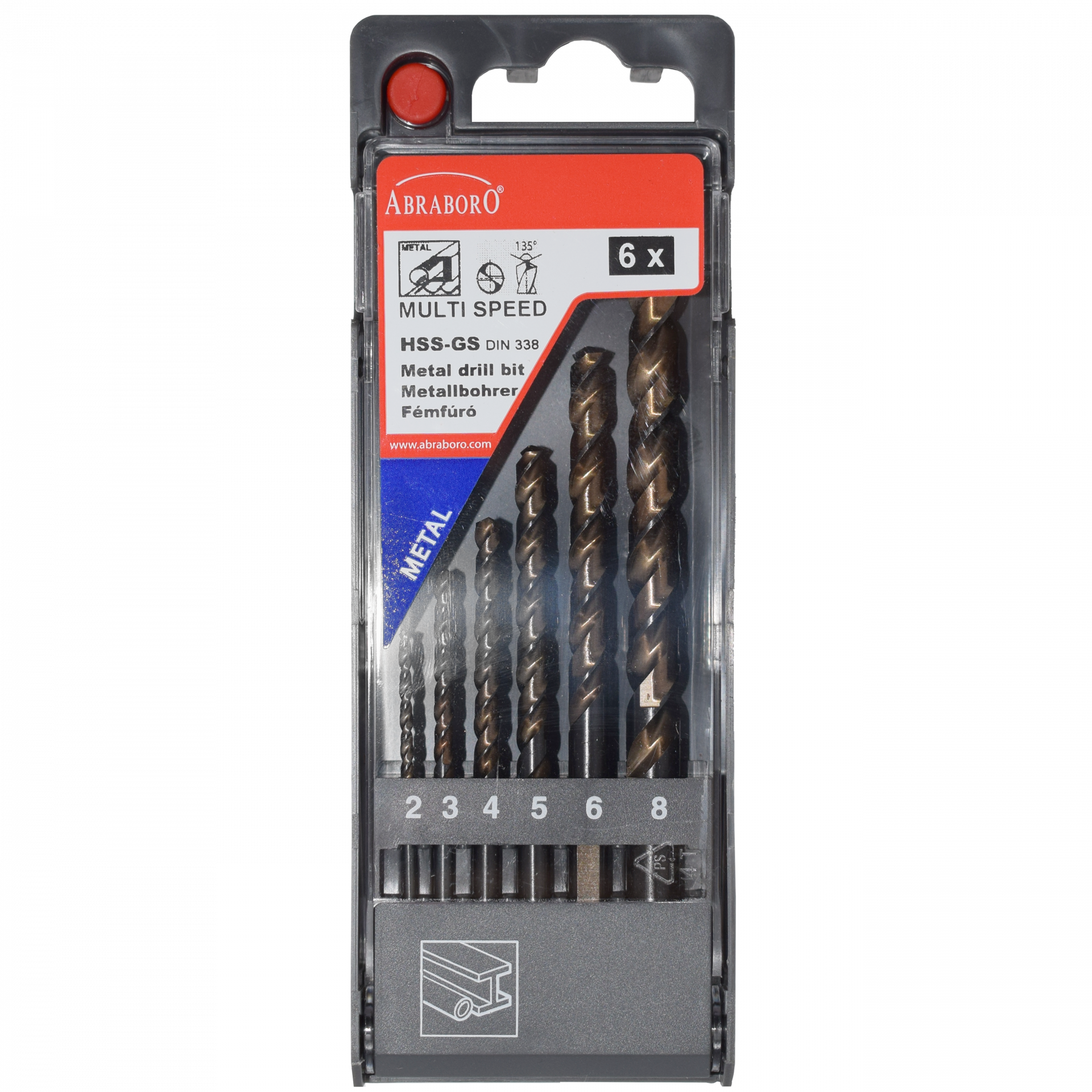 Abraboro MULTISPEED HSS-GS 6 részes köszörült fémfúró készlet, műanyag dobozban termék fő termékképe