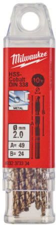Milwaukee Fémfúró HSS-G cobalt 2, 0mm 10 Db/csomag (4932373334) termék fő termékképe