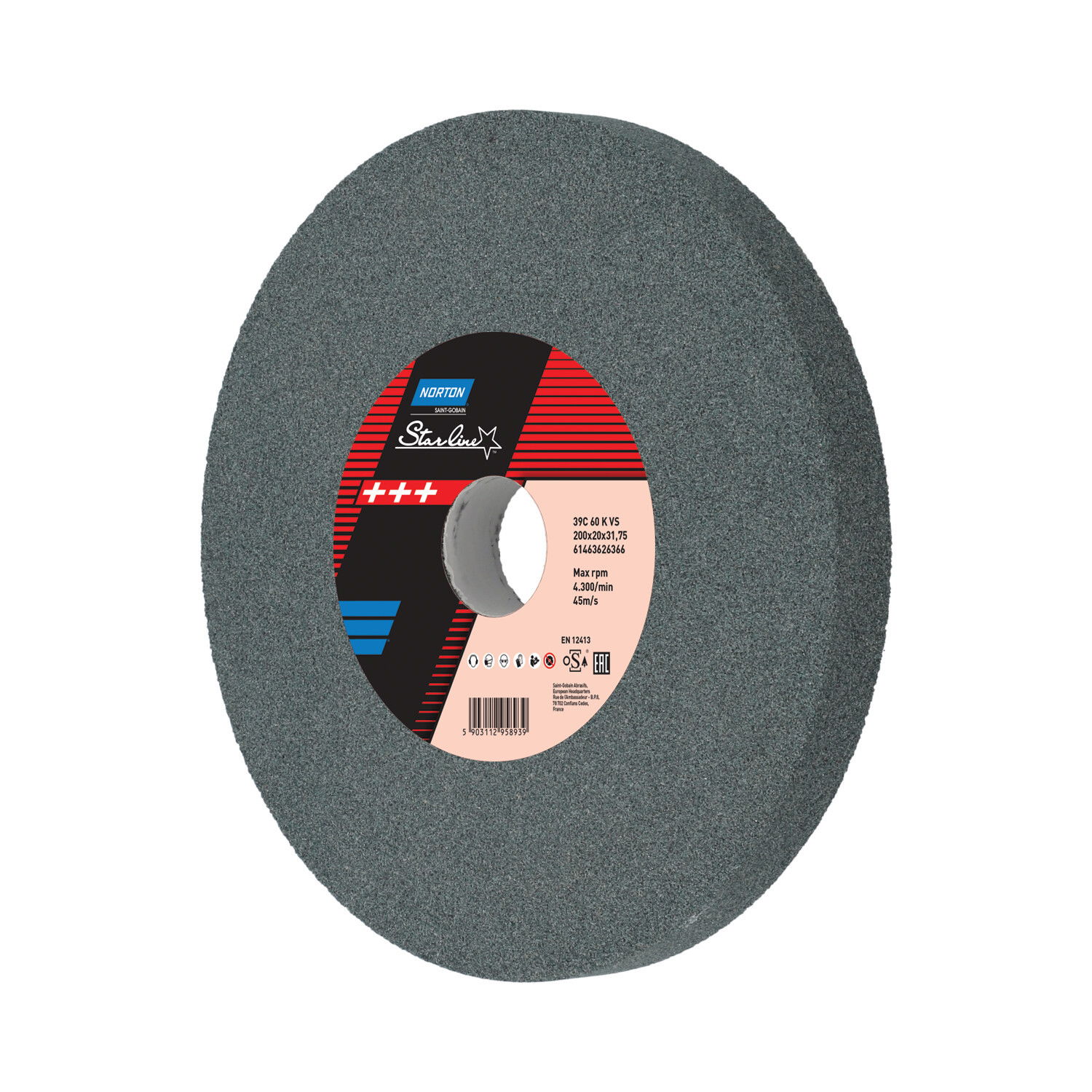 Norton Starline Szilícium-karbid köszörűkorong Ø200x20x31,75 mm 39C 60 K VS, 2 db/csomag termék fő termékképe