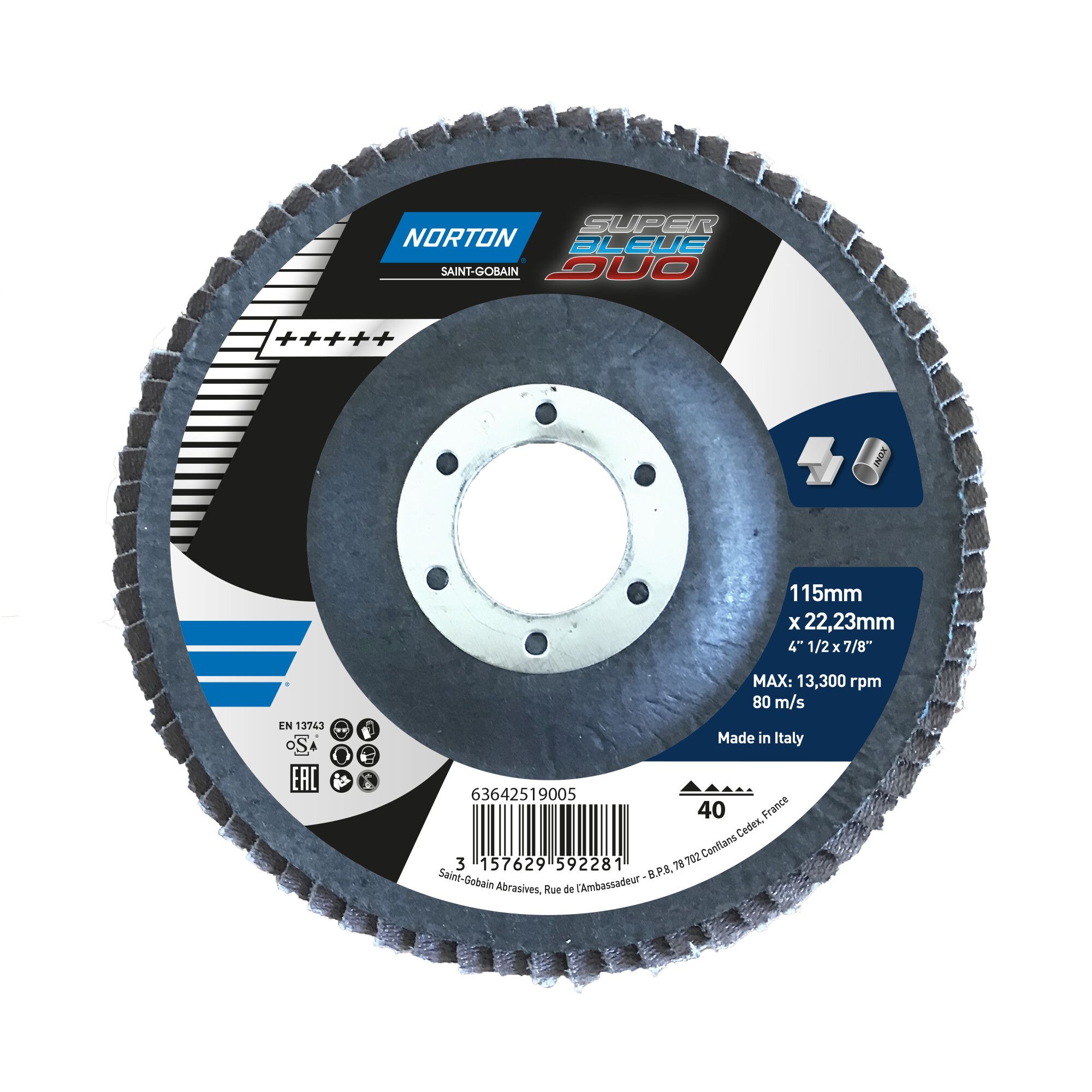 Norton Super Bleue 4 R842/RX22 lamellás csiszolókorong Ø115x22 mm P40, 10 db/csomag termék fő termékképe