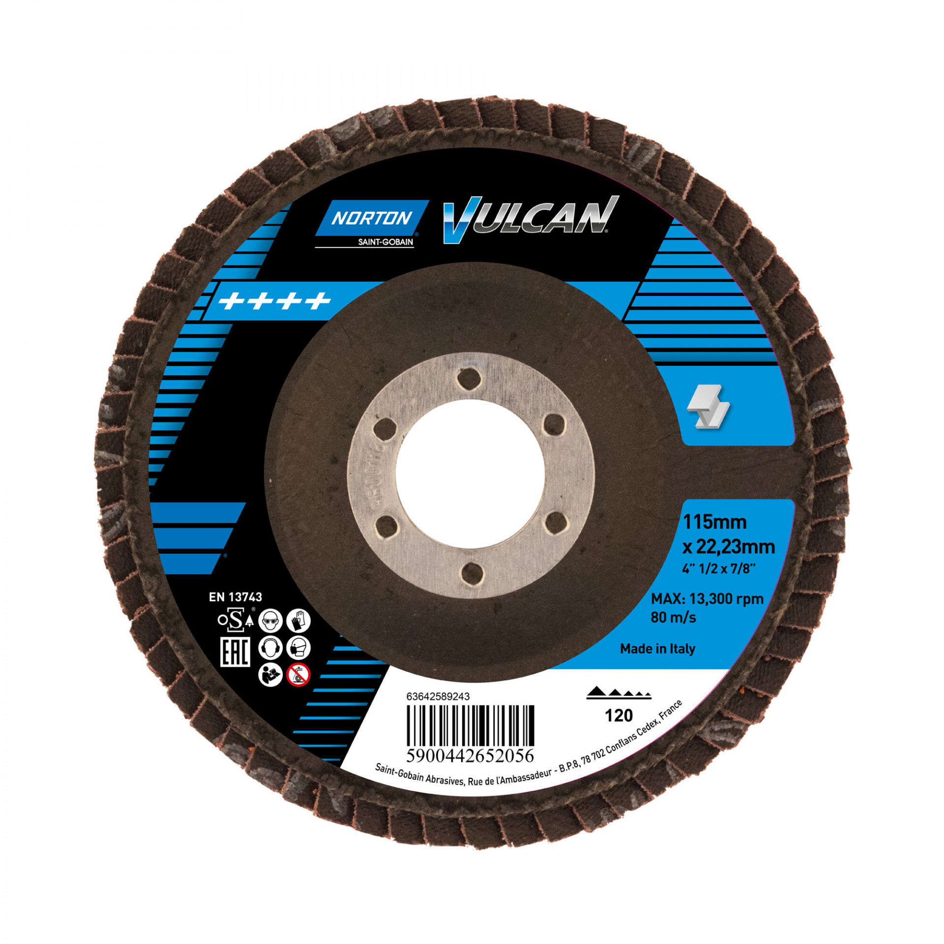 Norton Vulcan R265D lamellás csiszolókorong Ø115x22 mm P120, 10 db/csomag termék fő termékképe