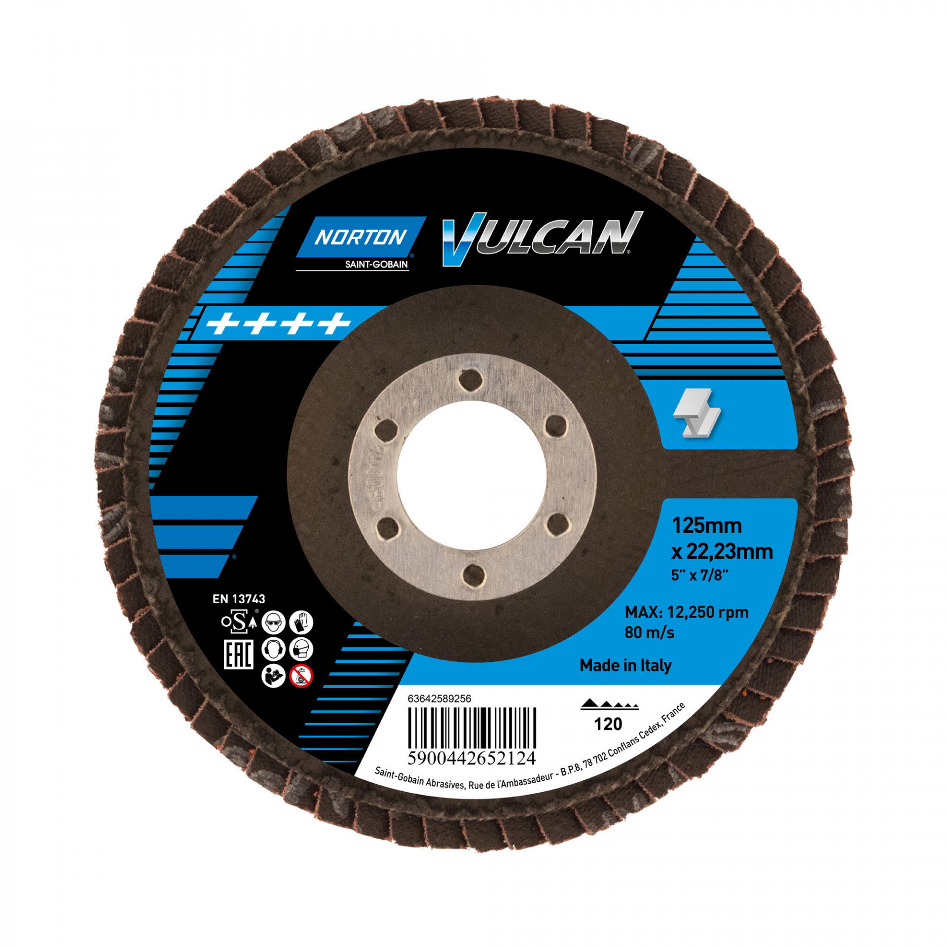 Norton Vulcan R265D lamellás csiszolókorong Ø125x22 mm P120, 10 db/csomag termék fő termékképe