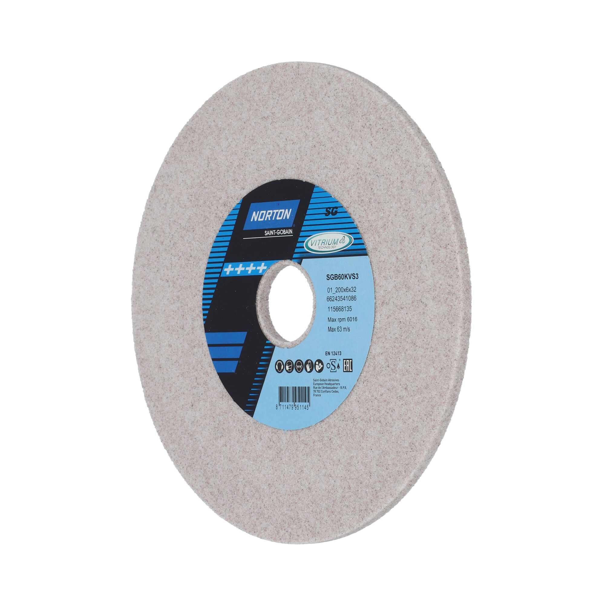 Norton Egyenes köszörűkorong Ø200x6x32 mm SGB 60 K VS3, 5 db/csomag termék fő termékképe