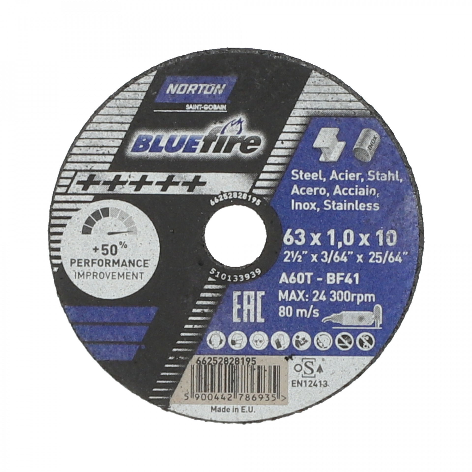 Norton Blue Fire vágókorong Ø63x1,0x10 mm, 50 darab/csomag termék fő termékképe