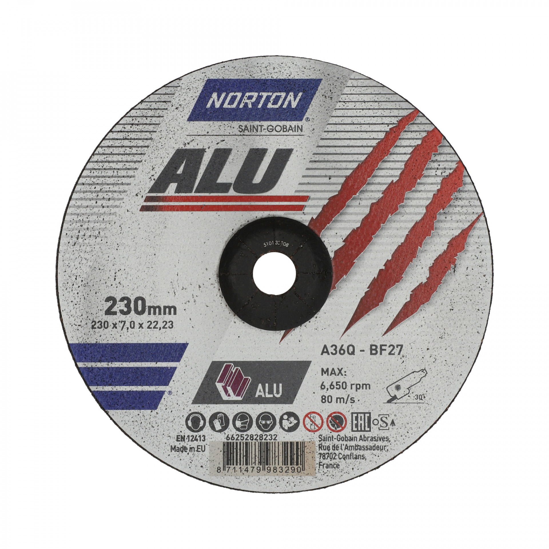 Norton Alumínium tisztítókorong 230x7,0x22,23mm  A36Q, 10 db/csomag termék fő termékképe