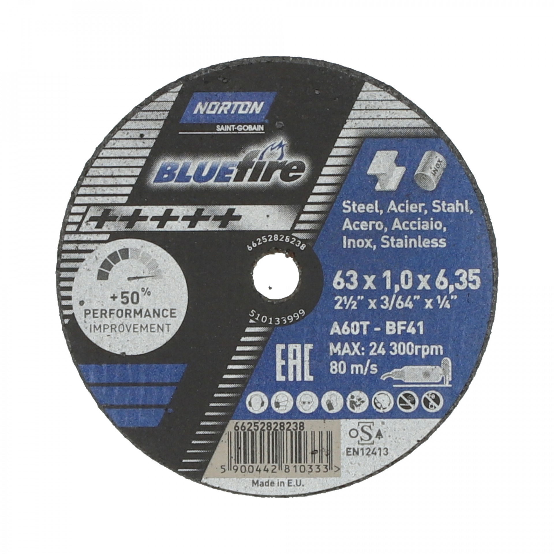 Norton Blue Fire vágókorong Ø63x1,0x6,35 mm, 50 darab/csomag termék fő termékképe