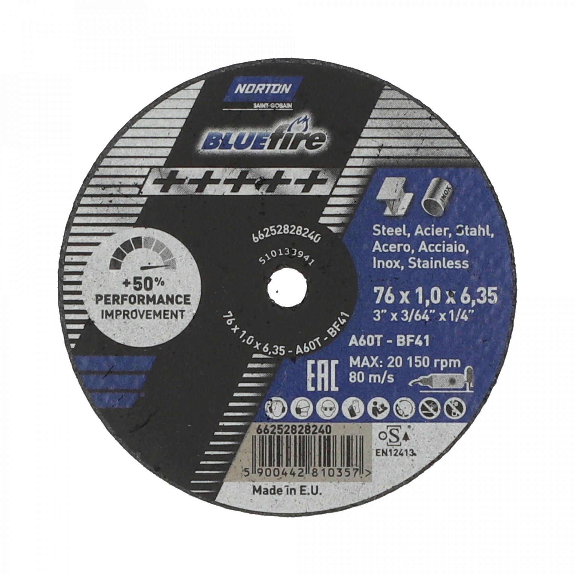 Norton Blue Fire vágókorong Ø76x1,0x6,35 mm, 50 darab/csomag termék fő termékképe