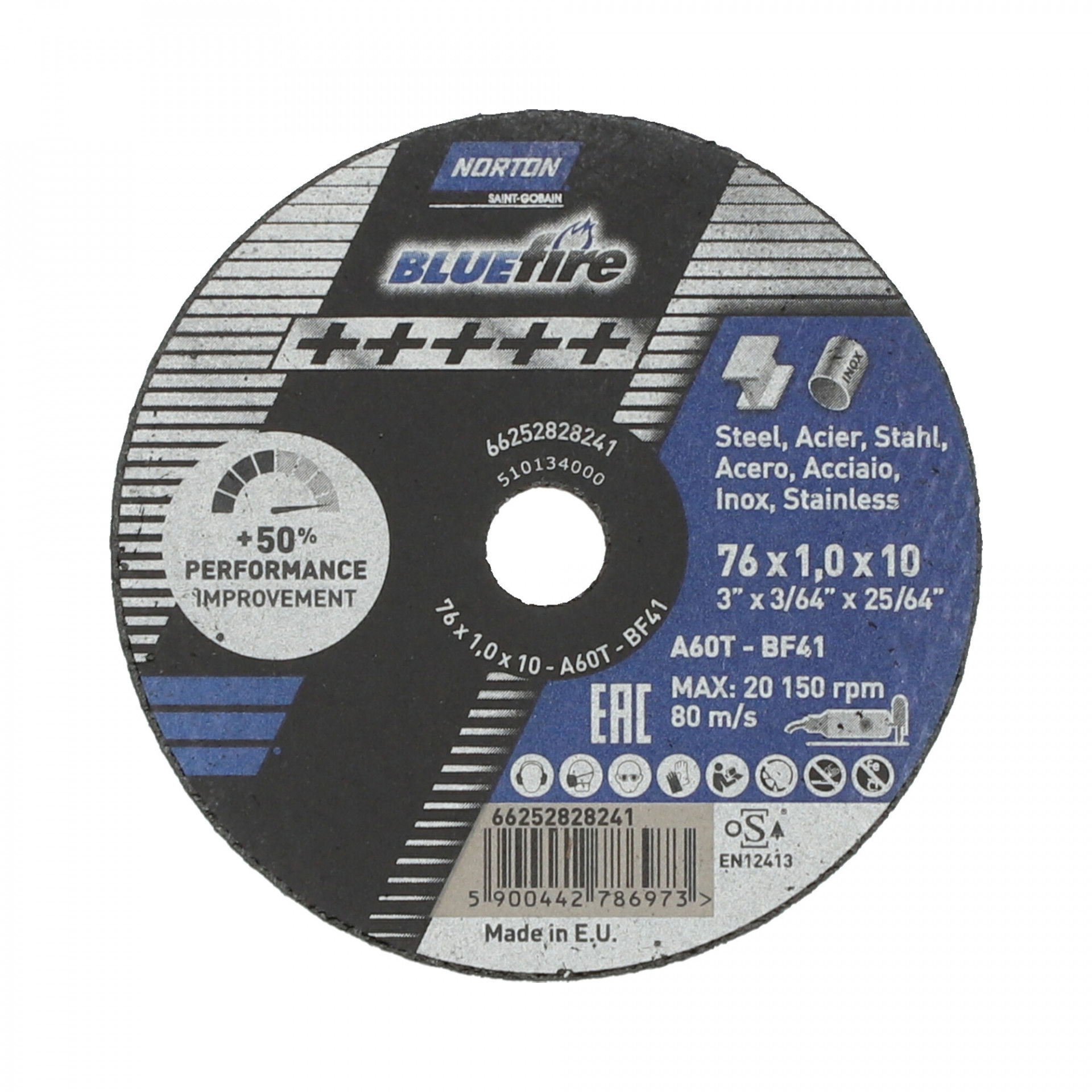 Norton Blue Fire vágókorong Ø76x1,0x10 mm, 50 darab/csomag termék fő termékképe