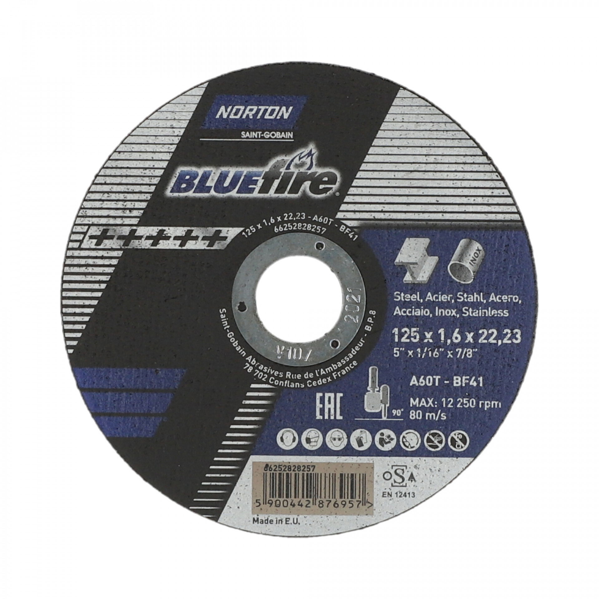 Norton Blue Fire vágókorong Ø125x1,6x22,23 mm, 25 darab/csomag termék fő termékképe