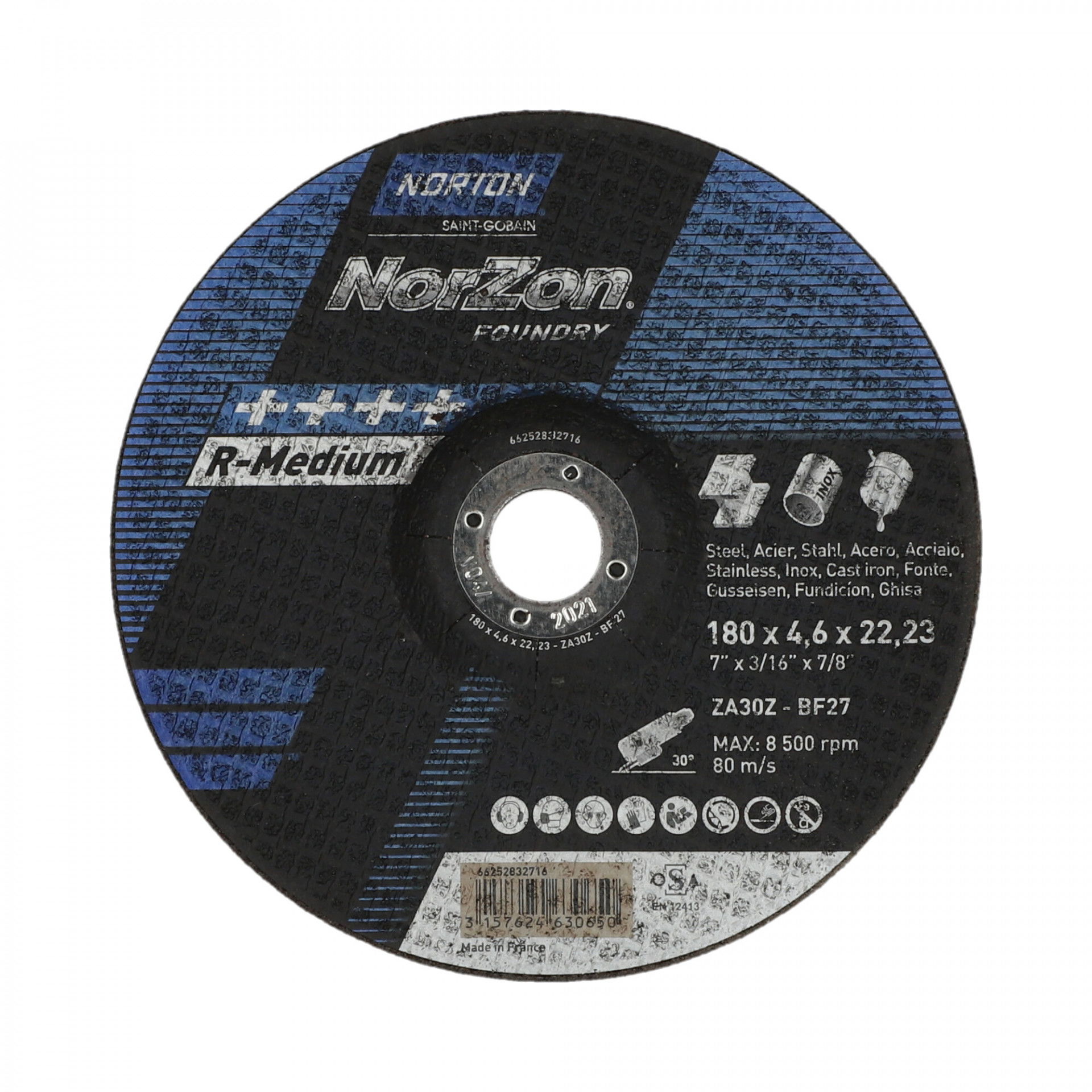 Norton Norzon III Foundry tisztítókorong 180x4,6x22,23mm ZA30Z, 25 db/csomag termék fő termékképe