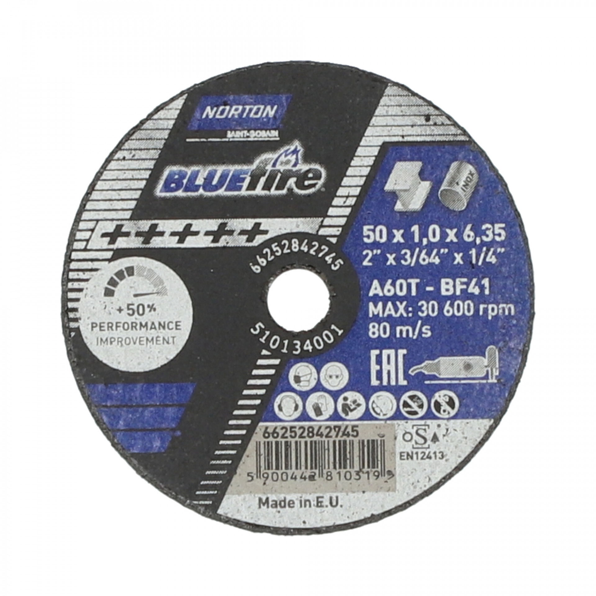 Norton Blue Fire vágókorong Ø50x1,0x6,35 mm, 50 darab/csomag termék fő termékképe