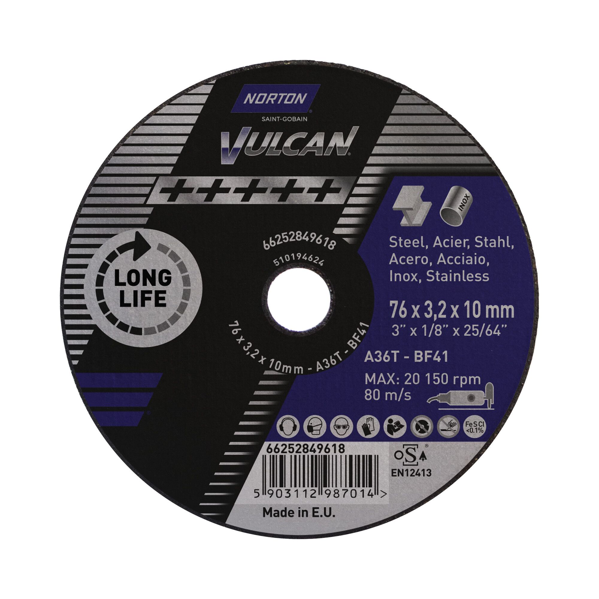 Norton Blue Fire vágókorong Ø76x3,2x10 mm, 50 darab/csomag termék fő termékképe
