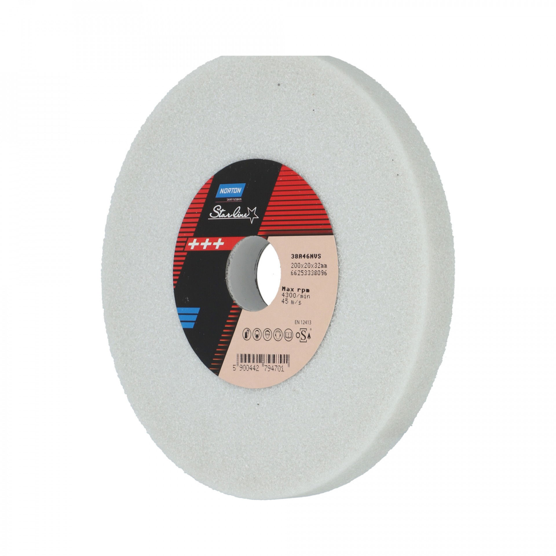 Norton Starline Nemeskorund Alumínium-oxid köszörűkorong Ø200x20x32 mm 38A 46 N VS, 2 db/csomag termék fő termékképe