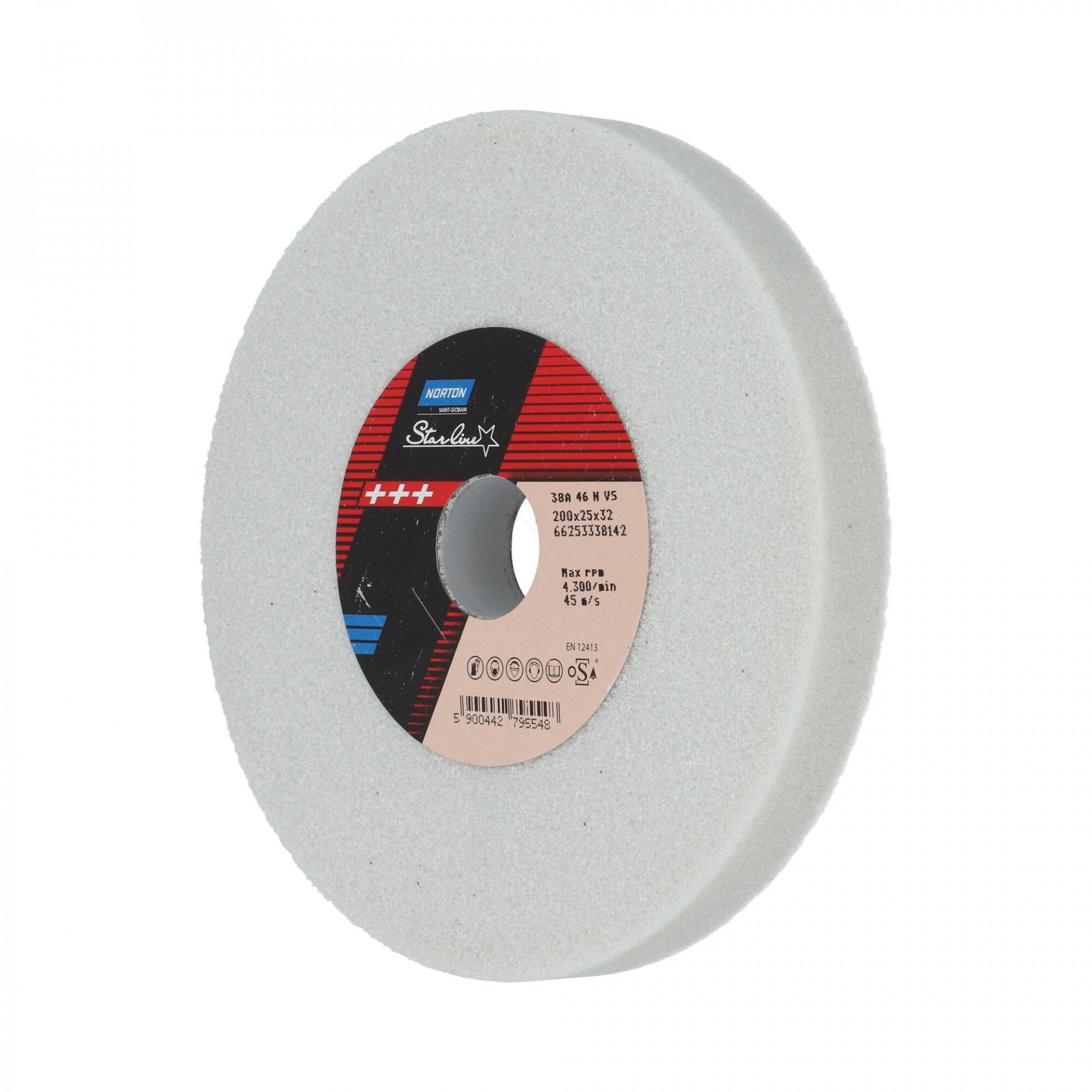Norton Starline Nemeskorund Alumínium-oxid köszörűkorong Ø200x25x32 mm 38A 46 N VS, 2 db/csomag termék fő termékképe