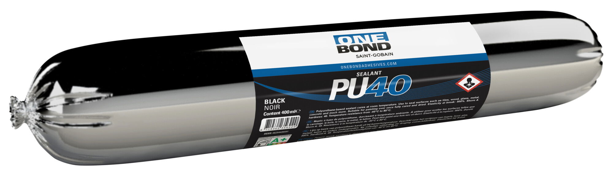 OneBond PU 40 Sealant Soft-Pack Black poliuretán tömítőanyag lágy-palack fekete 600ml, 12 db/csomag termék fő termékképe