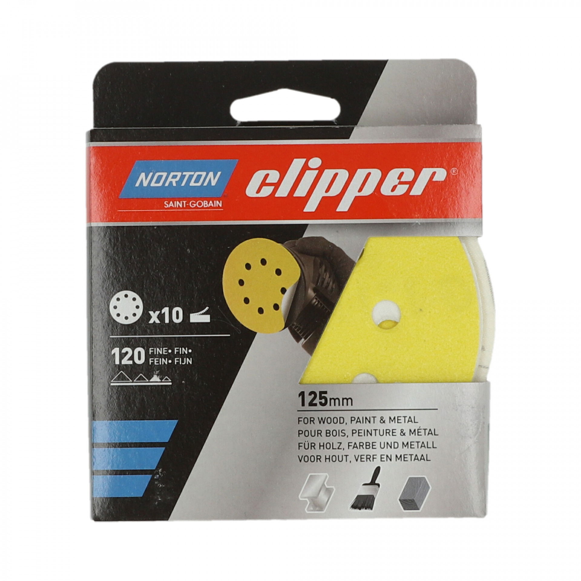 Norton Clipper G131F tépőzáras csiszolókorong Ø125mm 8 lyukas P120, 10 db/csomag termék fő termékképe