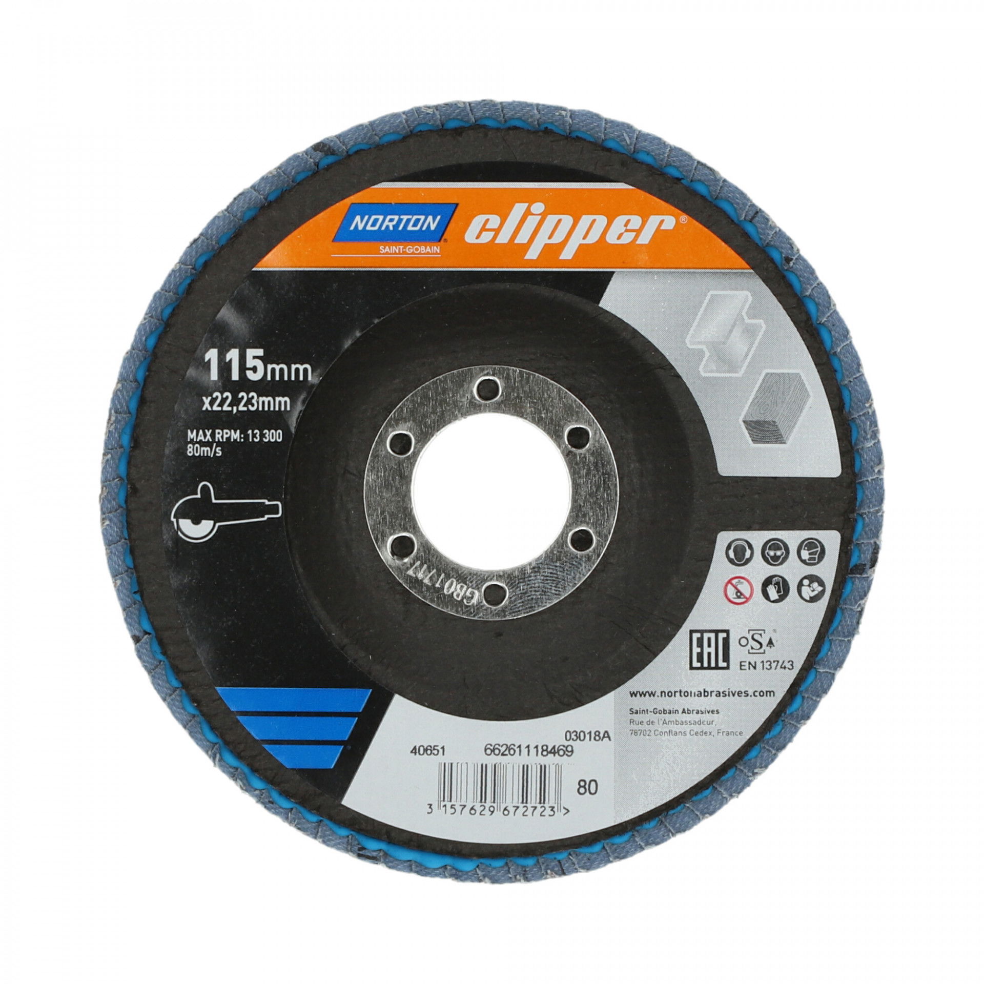 Norton Clipper R82B lamellás csiszolókorong Ø115x22 mm P80, 10 db/csomag termék fő termékképe