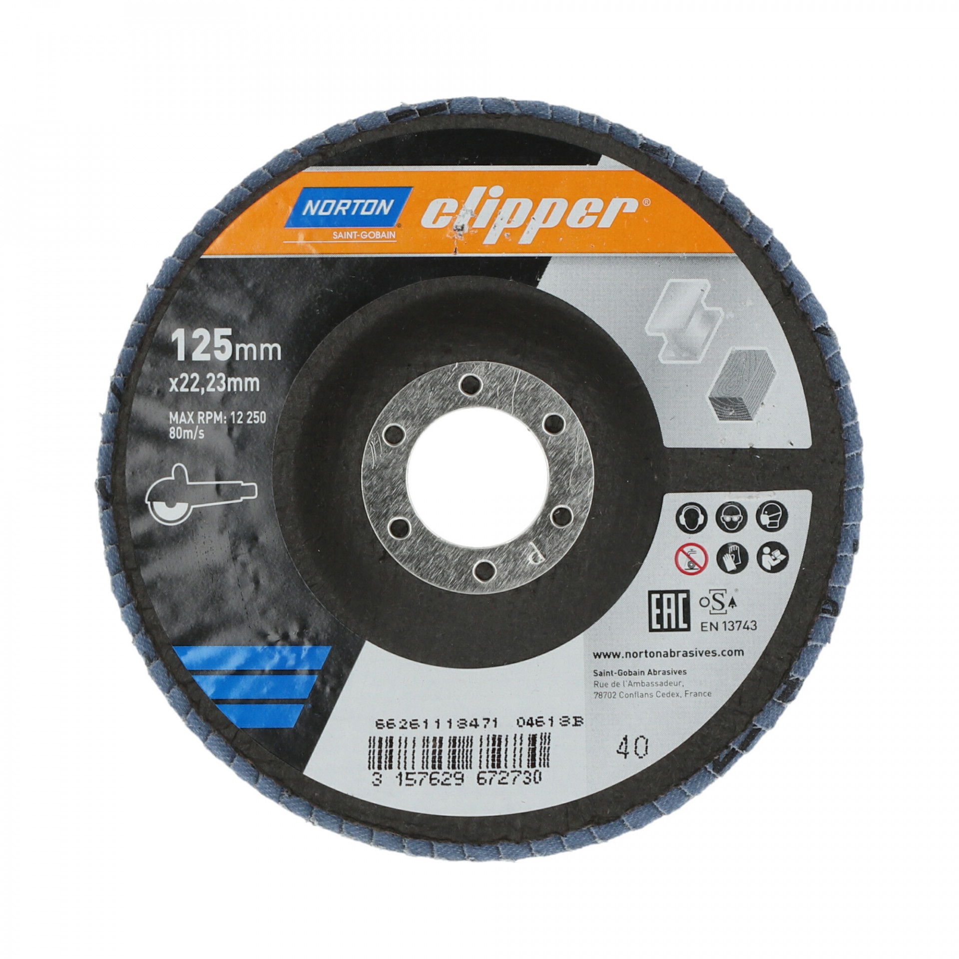 Norton Clipper R82B lamellás csiszolókorong Ø125x22 mm P40, 10 db/csomag termék fő termékképe