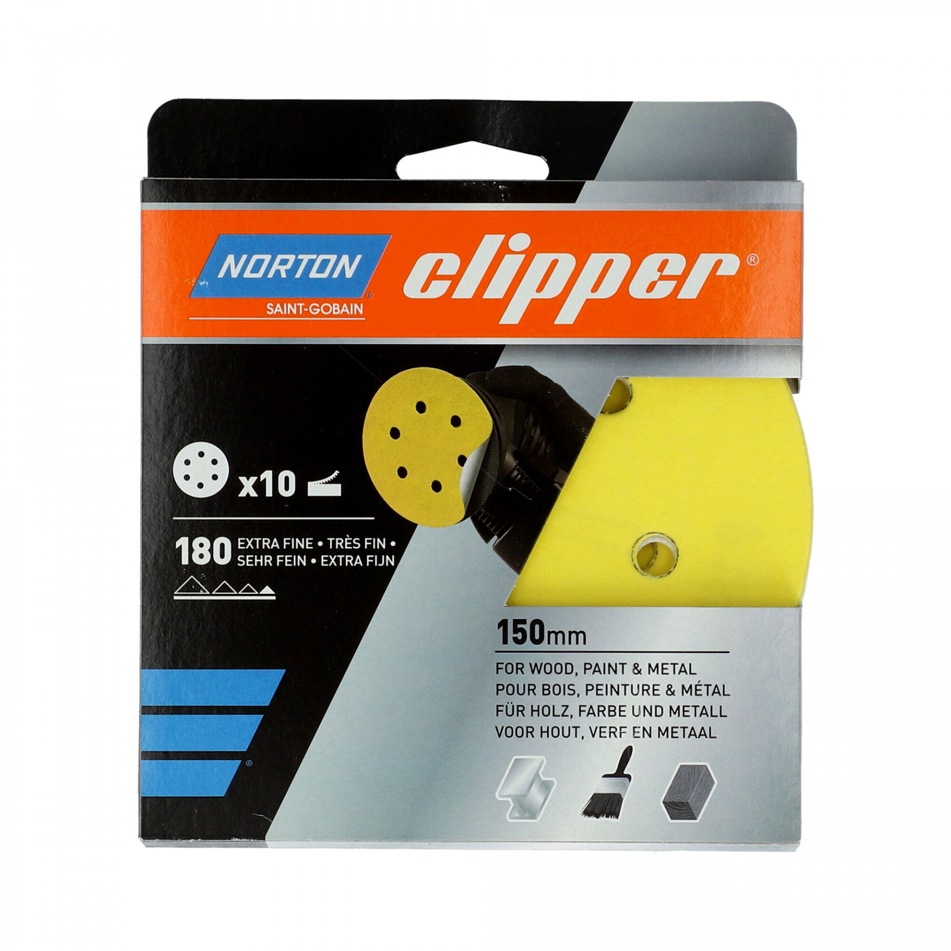 Norton Clipper G131F tépőzáras csiszolókorong Ø150mm 6 lyukas P180, 10 db/csomag termék fő termékképe