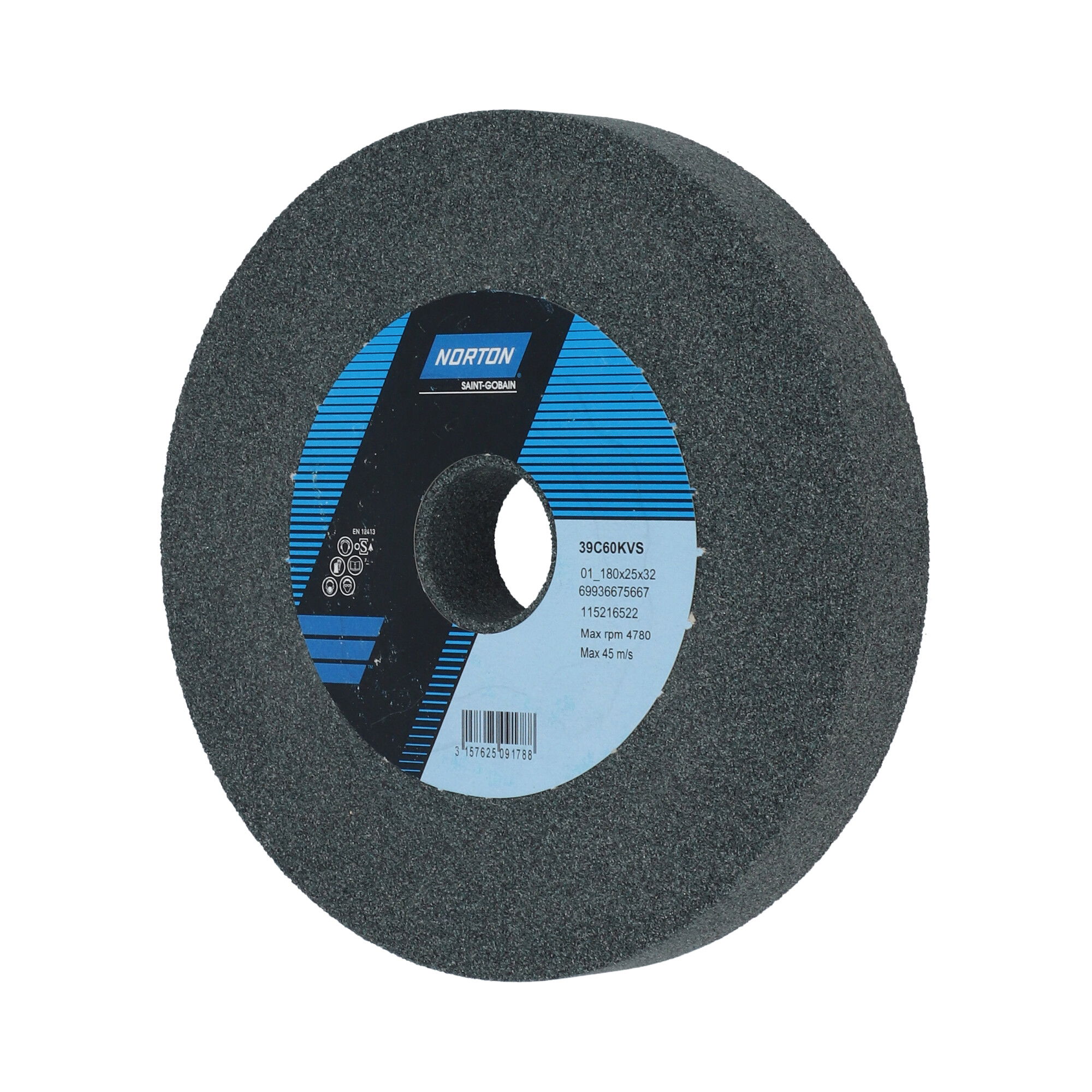 Norton Egyenes köszörűkorong Ø180x25x32 mm 39C 60 K VS, 6 db/csomag termék fő termékképe