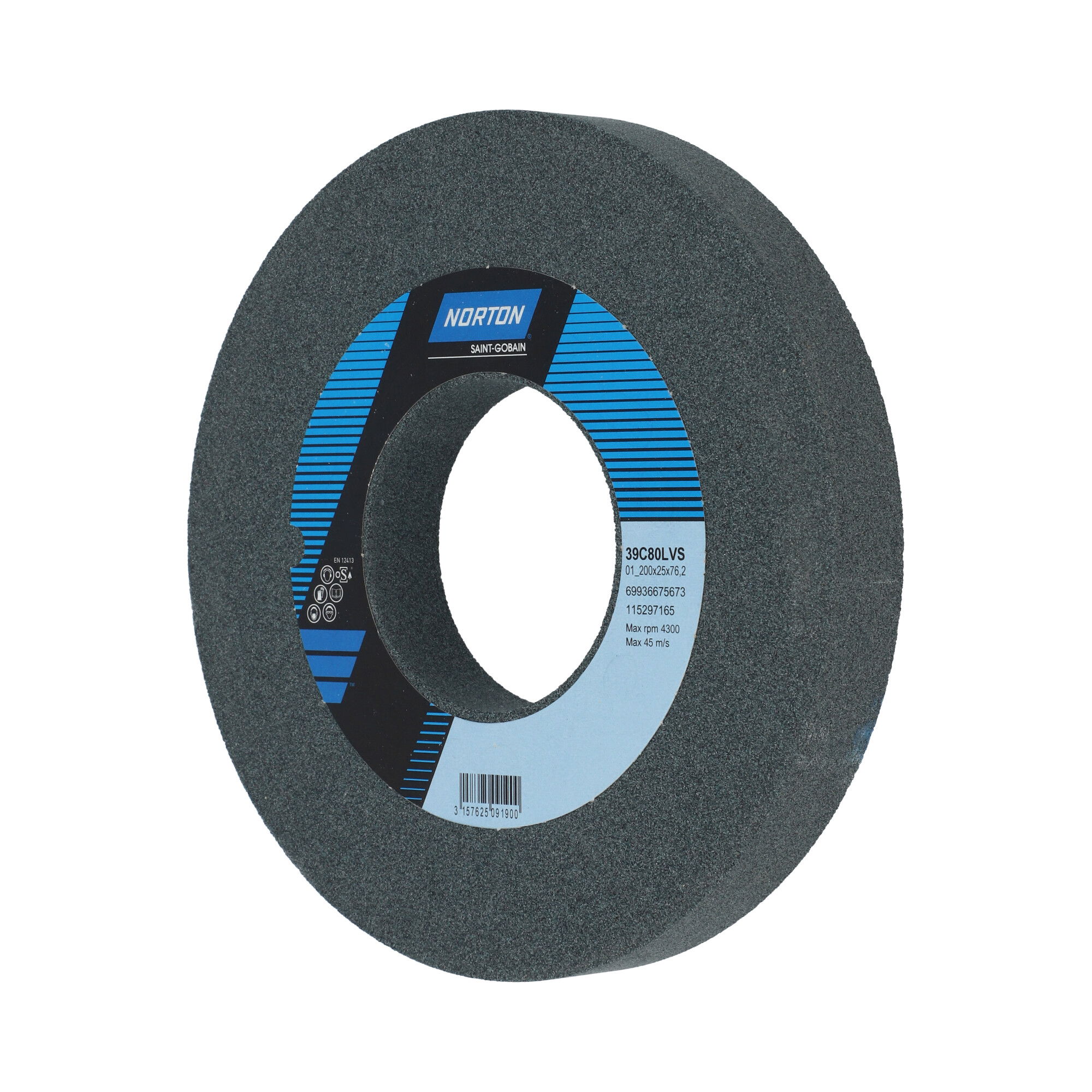 Norton Egyenes köszörűkorong Ø200x25x76,2 mm 39C 80 L VS, 6 db/csomag termék fő termékképe
