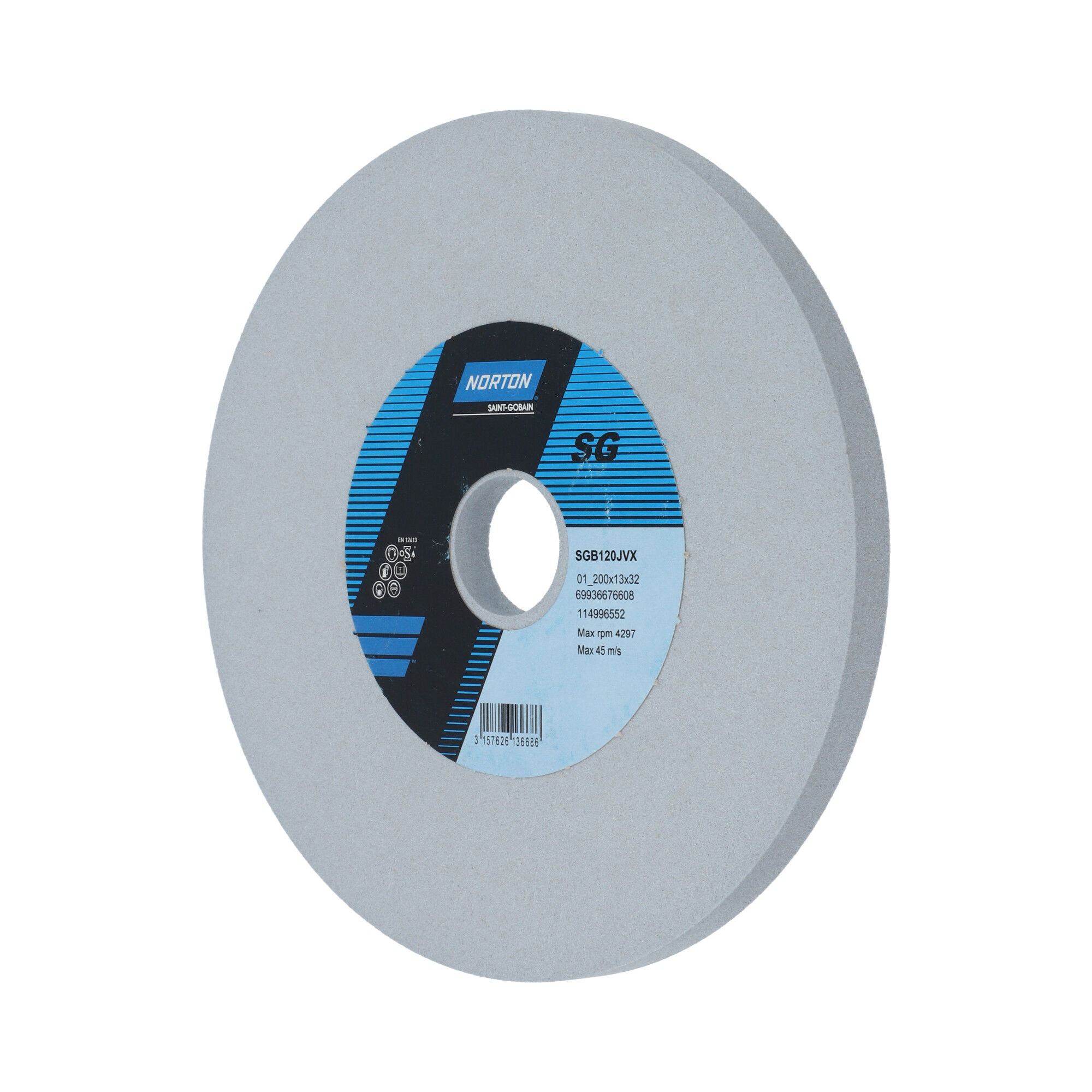 Norton Egyenes köszörűkorong Ø200x13x32 mm SGB 120 J VX, 2 db/csomag termék fő termékképe