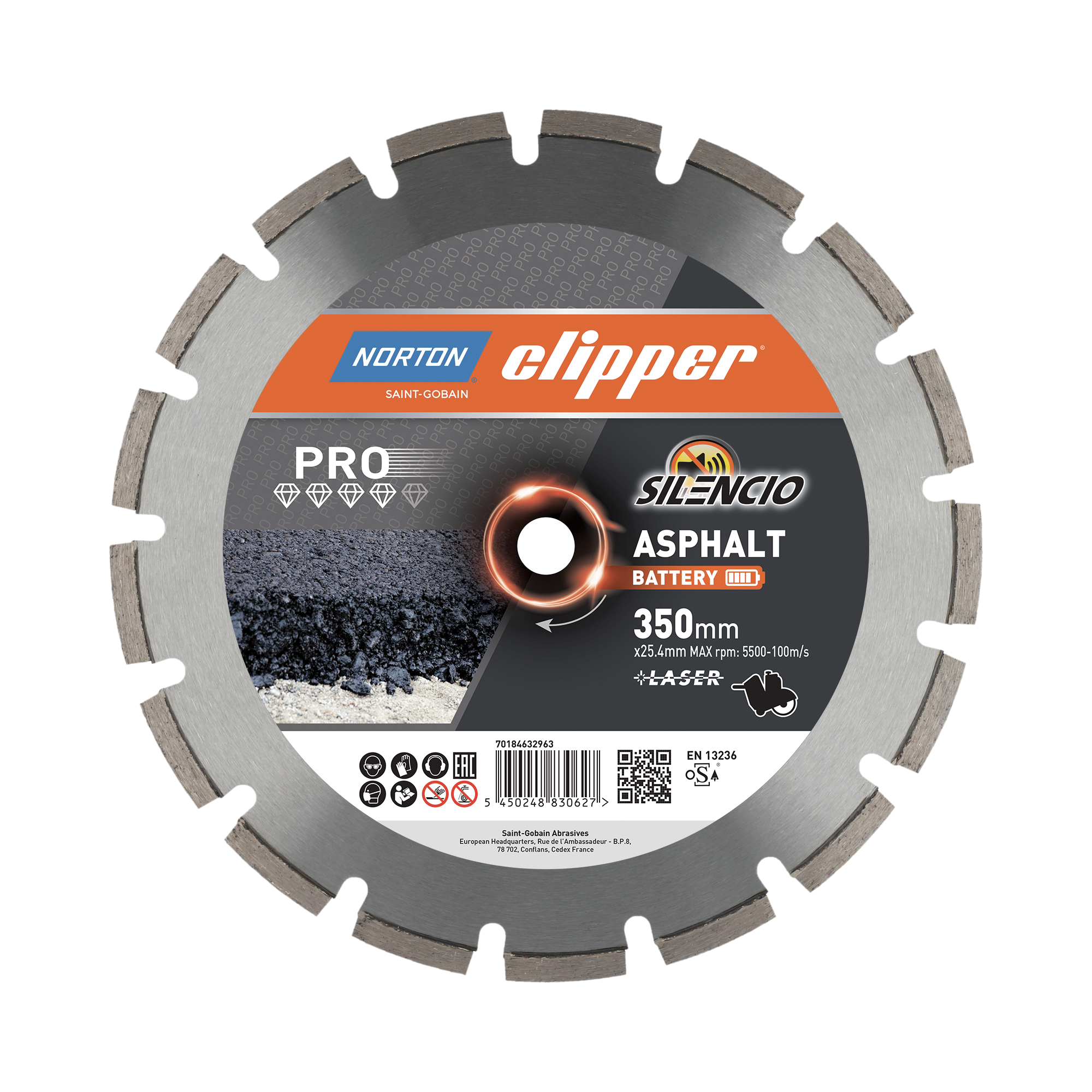 Norton Clipper Pro Asphalt Battery Silencio gyémánt vágókorong Ø350x25,4 mm termék fő termékképe