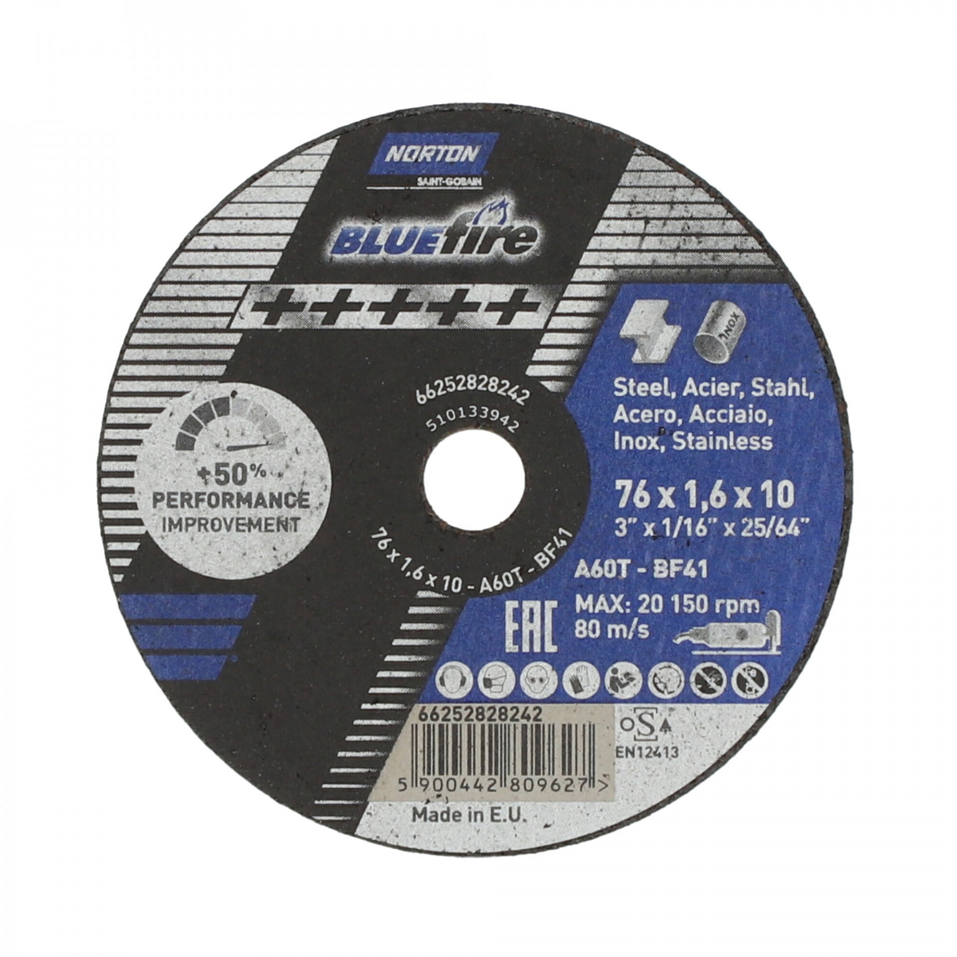 Norton Blue Fire vágókorong Ø76x1,6x10 mm, 50 darab/csomag termék fő termékképe