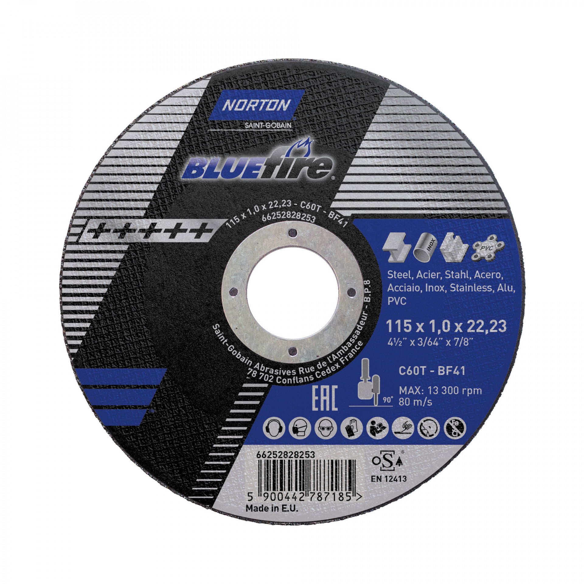 Norton Blue Fire Uni vágókorong Ø115x1,0x22,23 mm, 25 darab/csomag termék fő termékképe