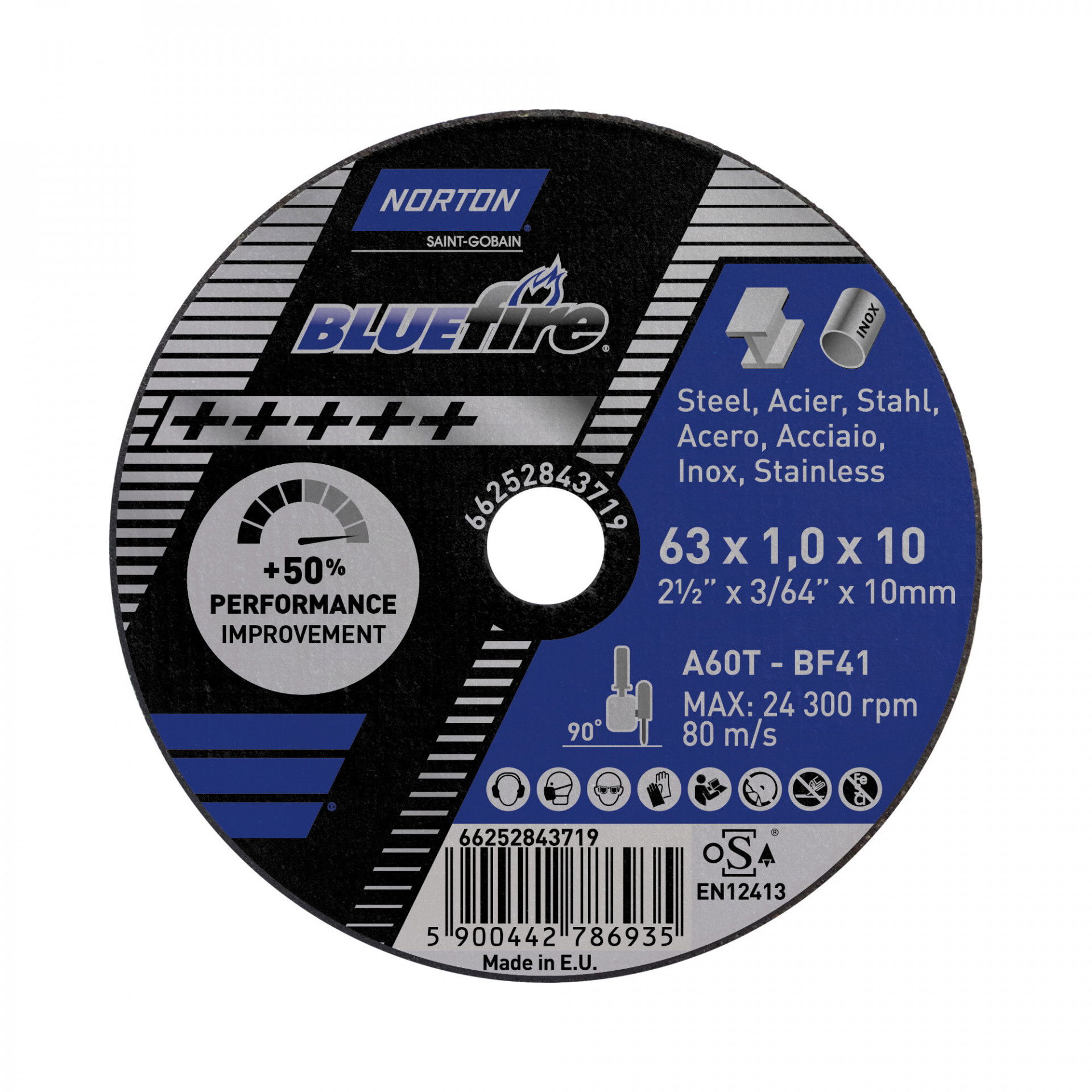 Norton Blue Fire vágókorong Ø63x1,0x10 mm, 5 db/csomag termék fő termékképe
