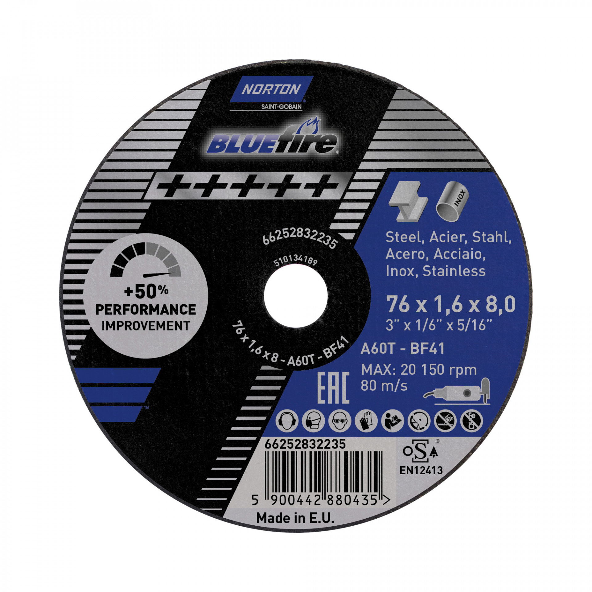 Norton Blue Fire vágókorong Ø76x1,6x8 mm, 50 darab/csomag termék fő termékképe