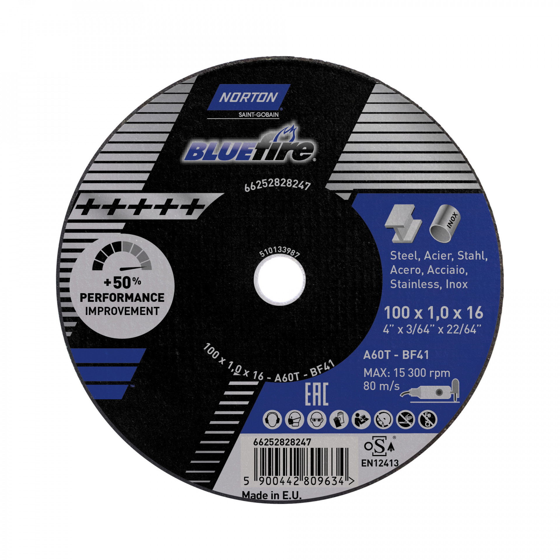 Norton Blue Fire vágókorong Ø100x1,0x16 mm, 50 darab/csomag termék fő termékképe