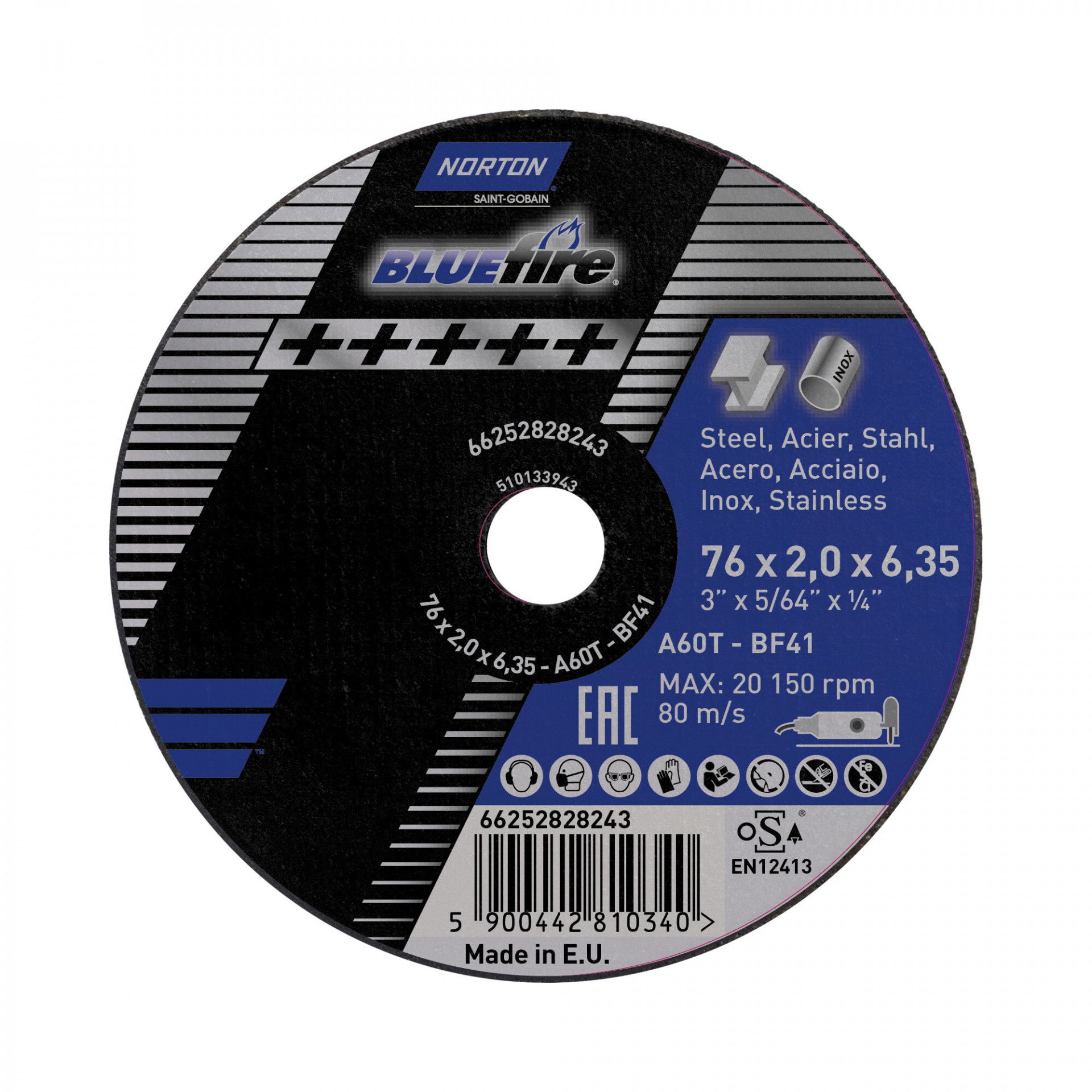 Norton Blue Fire vágókorong Ø76x2,0x6,35 mm, 50 darab/csomag termék fő termékképe