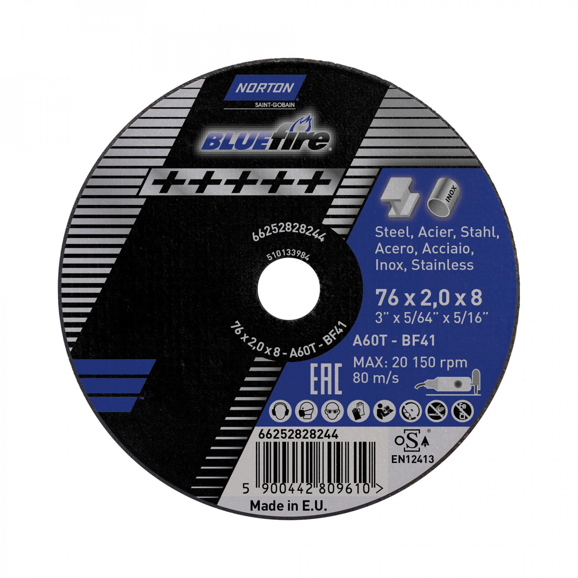 Norton Blue Fire vágókorong Ø76x2,0x8 mm, 25 darab/csomag termék fő termékképe