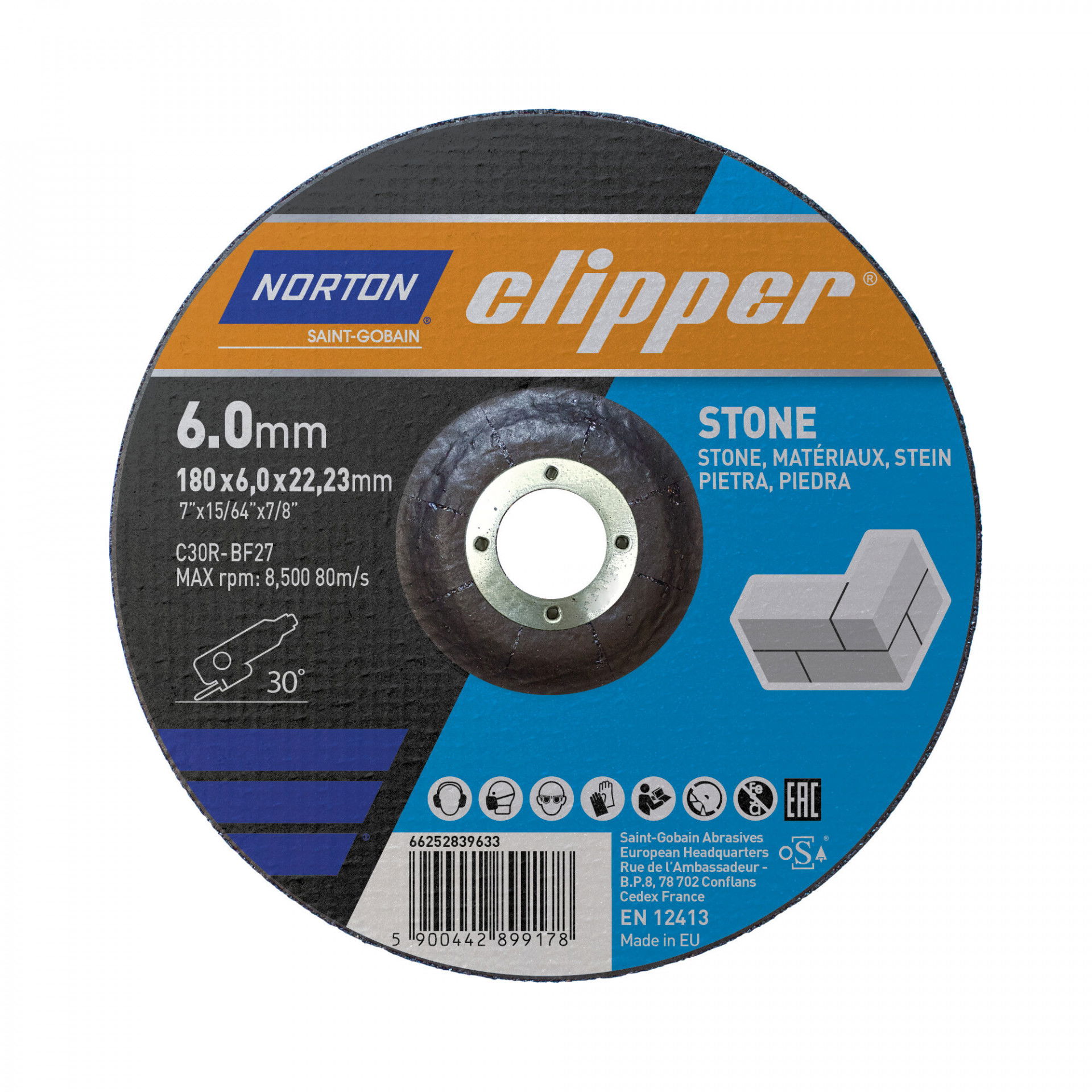 Norton Clipper kő tisztítókorong 180x6,0x23,23mm, 10 db/csomag termék fő termékképe