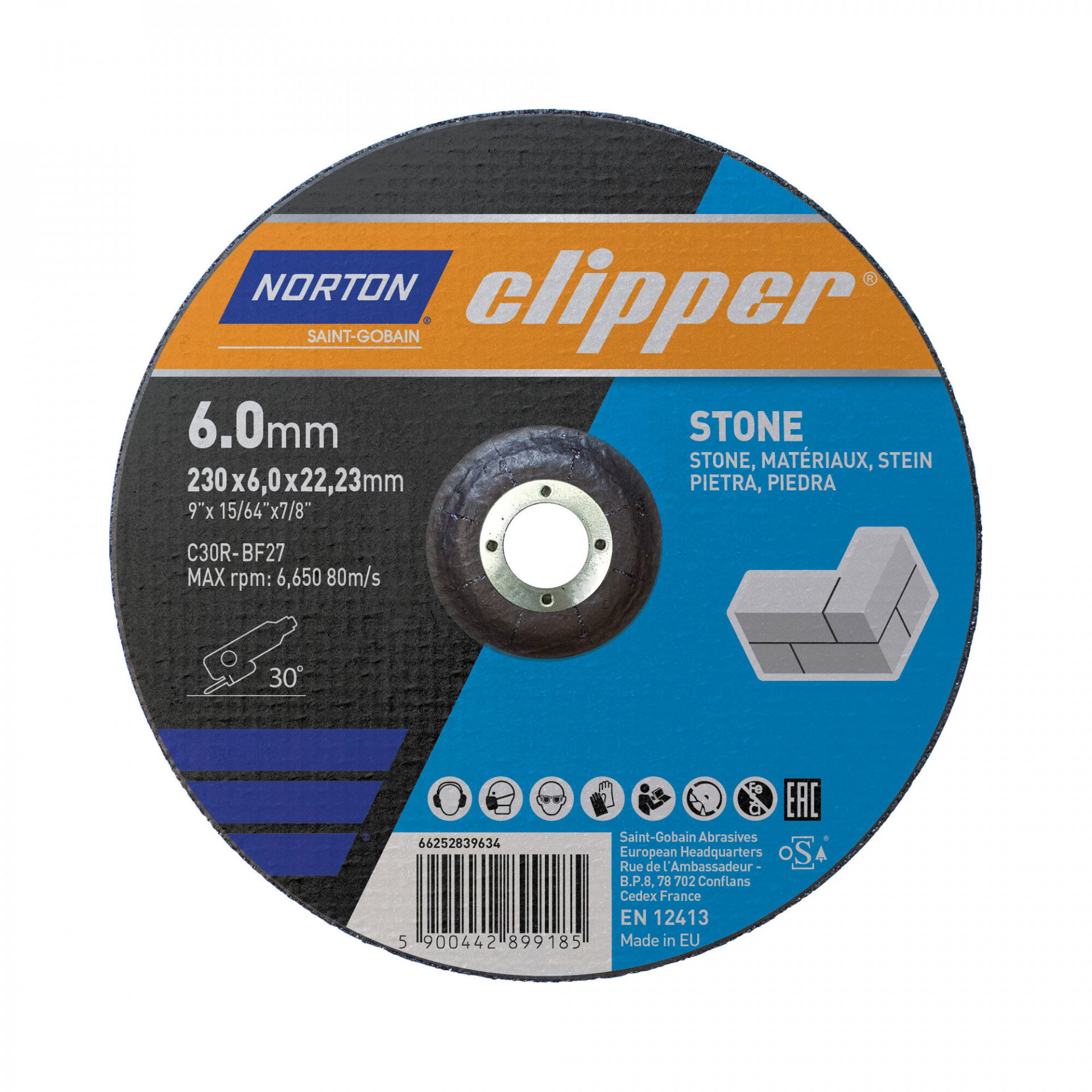 Norton Clipper kő tisztítókorong 230x6,0x23,23mm, 10 db/csomag termék fő termékképe