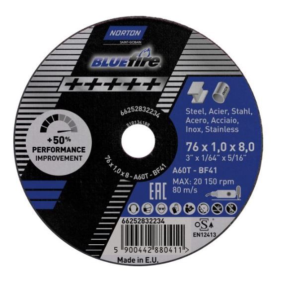 Norton Blue Fire vágókorong Ø76x1,0x8,0 mm, 50 darab/csomag termék fő termékképe