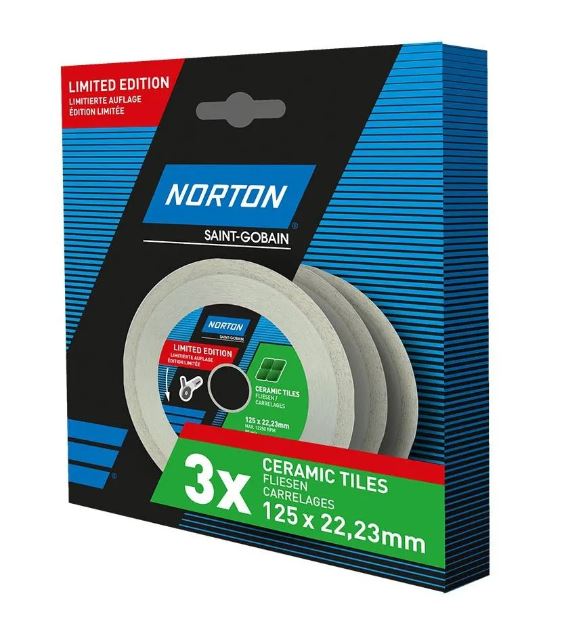 Norton Ceramic Tiles Promo-Pack gyémánt vágókorong Ø125x22,23mm, 3 db/csomag termék fő termékképe