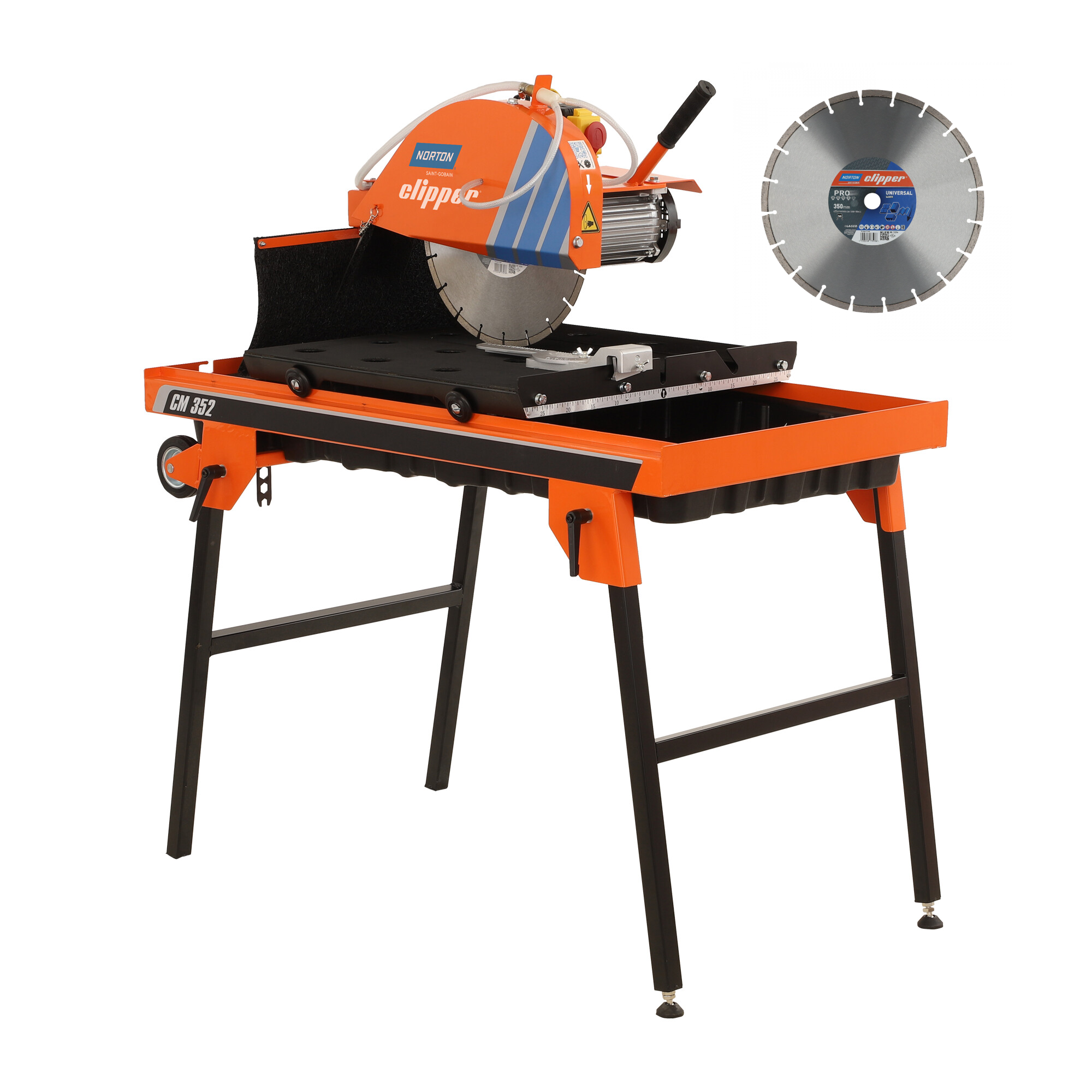Norton Clipper CM 352 vizes téglavágó gép + Pro Universal Laser vágókorong termék fő termékképe
