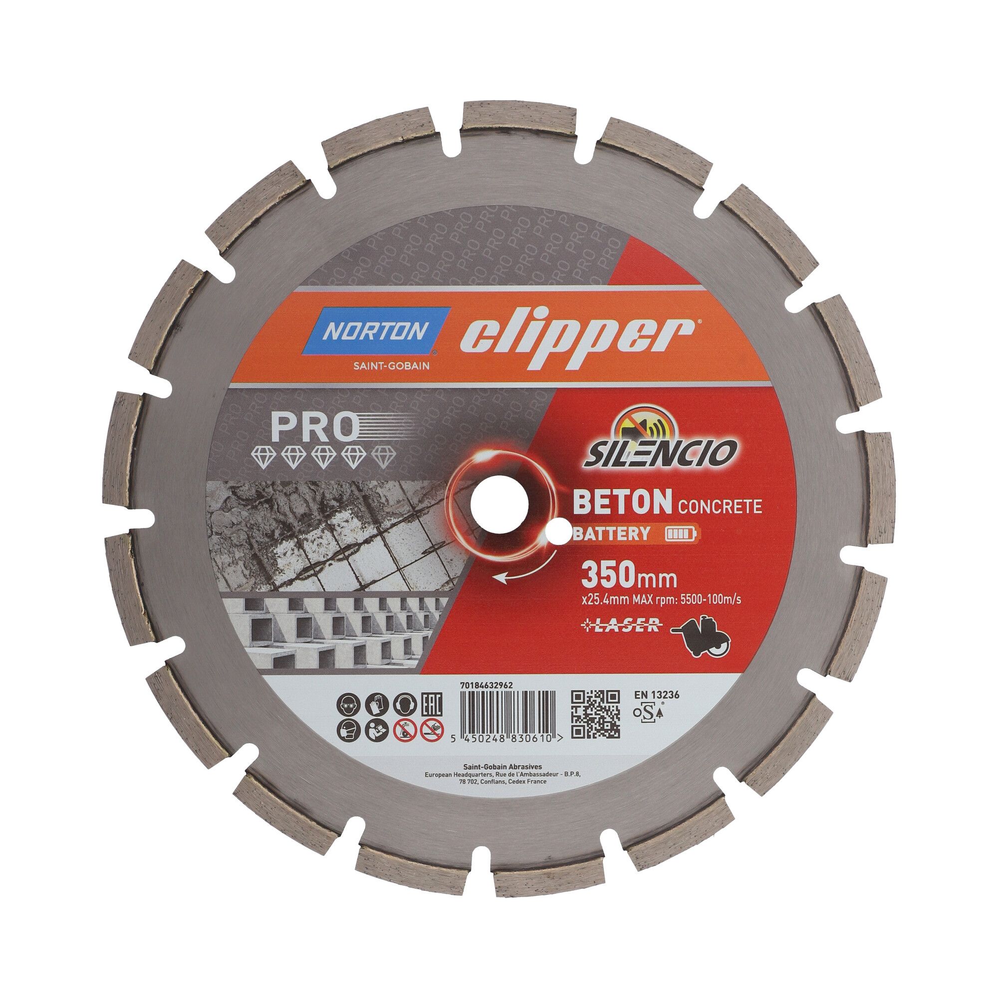 Norton Clipper Pro Beton Battery Silencio gyémánt vágókorong Ø350x25,4 mm termék fő termékképe