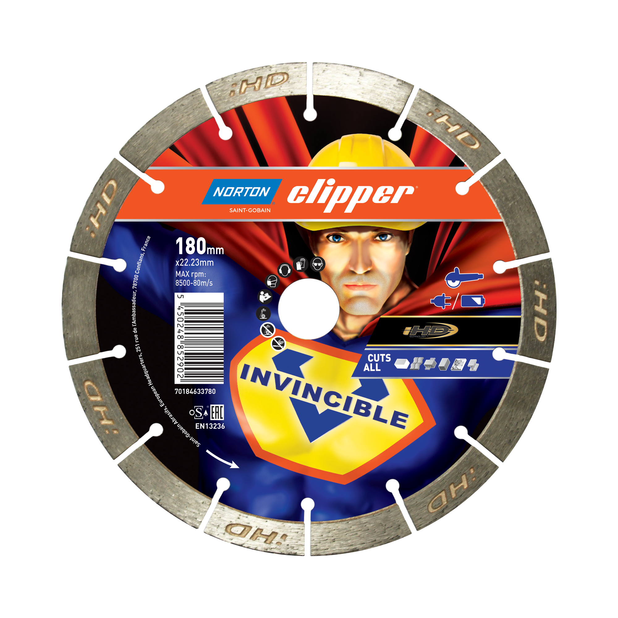 Norton Clipper Universal Laser MR INVINCIBLE CLP gyémánt vágókorong Ø180x22,23 mm termék fő termékképe