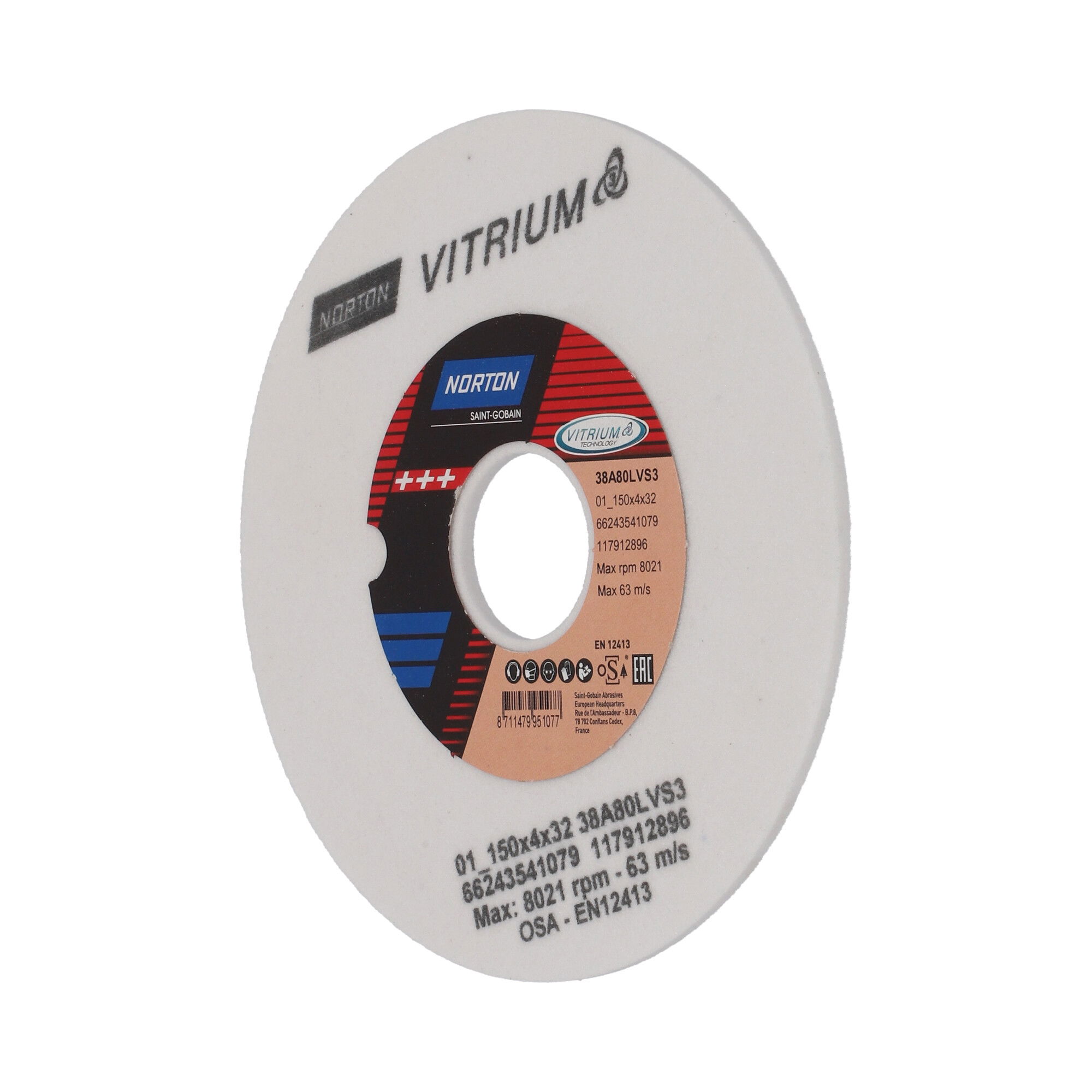 Norton Egyenes köszörűkorong Ø150x4x32 mm 38A 80 L VS3, 5 db/csomag termék fő termékképe