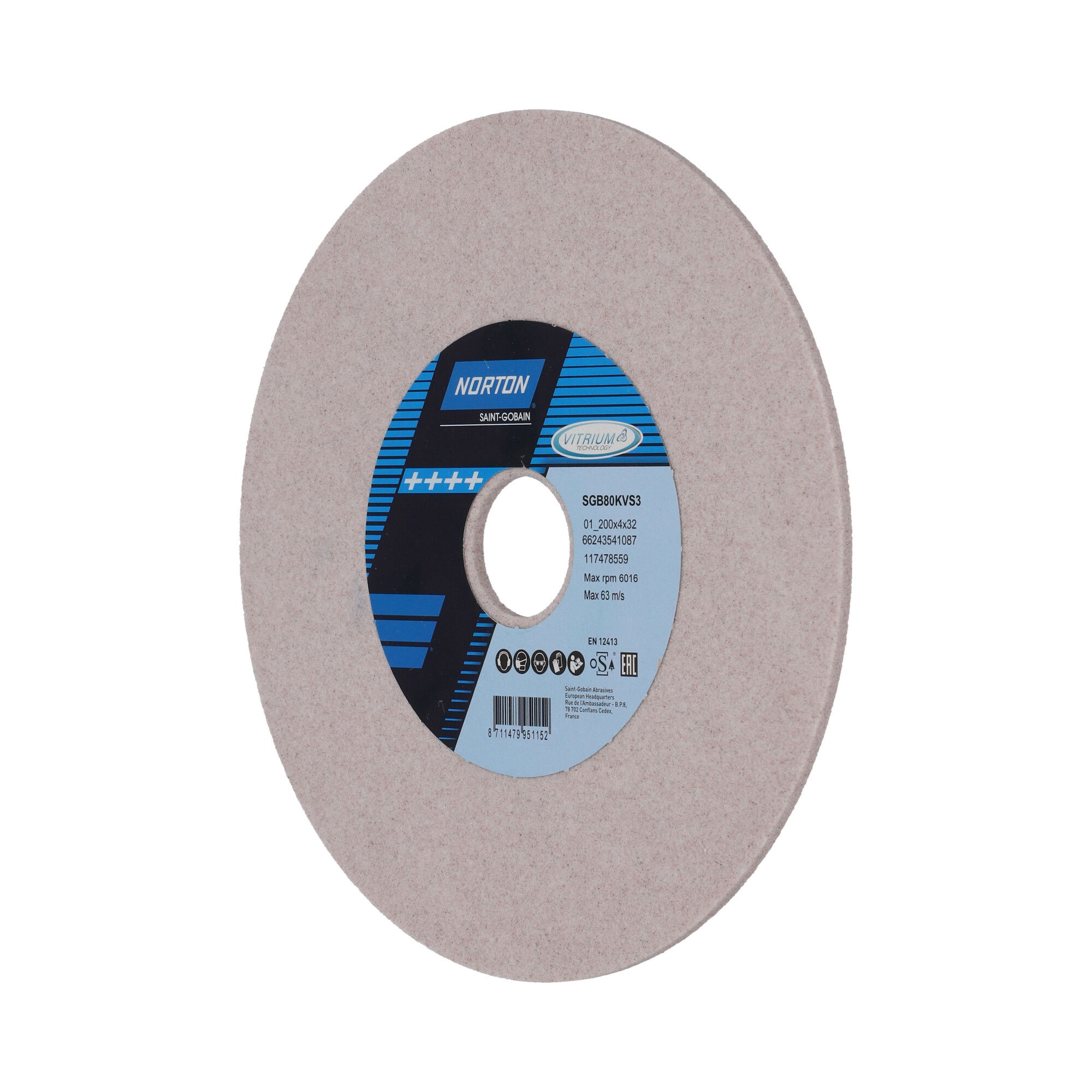 Norton Egyenes köszörűkorong Ø200x4x32 mm SGB 80 K VS3, 15 db/csomag termék fő termékképe