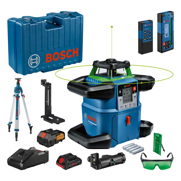 Bosch GRL 650 CHVG zöld sugaras forgólézer + BT 300 HD állvány + WM 6 fali tartó (1 x 4.0 Ah Li-ion akkuval) termék fő termékképe